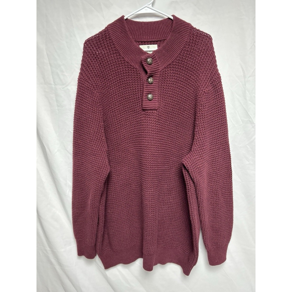 Oak Hill Waffle Knit Cotton Sweater 3XL Maroon 3 Button Henley Fisherman Classic